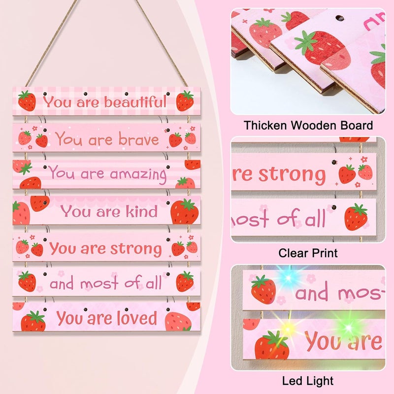 FIOBEE Girls Room Décor for Teen Girls Boys with LED Light Wall Decor for Bedroom Motivational Inspirational Wall Art Girl Room Decoration for Kids Studyroom, 8 Kinds of Lights, Pink Strawberry - Image 5